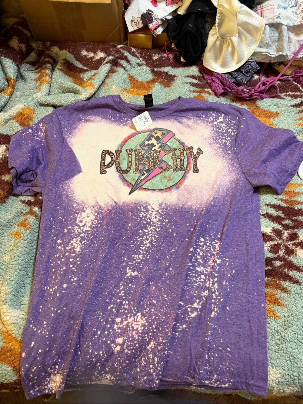 Gildan Purple Punk City Graphic Tee with Bleach-Splatter
